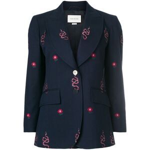 Gucci Embroidered Snake Navy Wool Jacket IT38 by Alessandro Michele